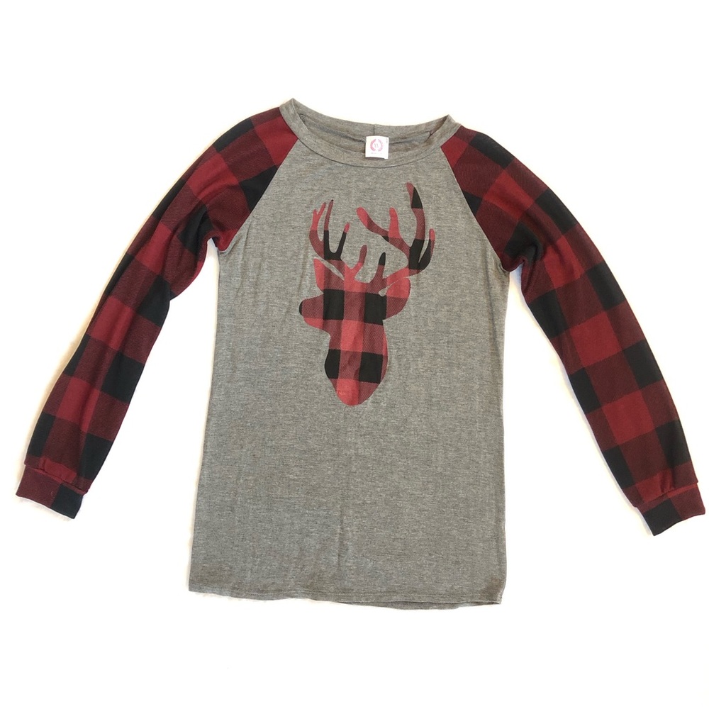 ❌ Sold ❌ Buffalo Plaid Deer Long Sleeve Shirt - Picture 1 of 8